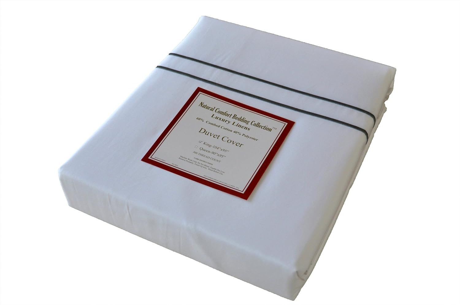 Natural Comfort Luxury 300TC Sateen White with Embroidery Double Lines U Duvet Cover, Queen, Bordeaux Red