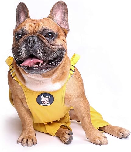 Miniatura 9 de iChoue Lindos pañales para perro con tirantes para bulldog francés, pug francés, bulldog inglés, hembra, en ciclo de calor, azul, grande, con 1 pañal