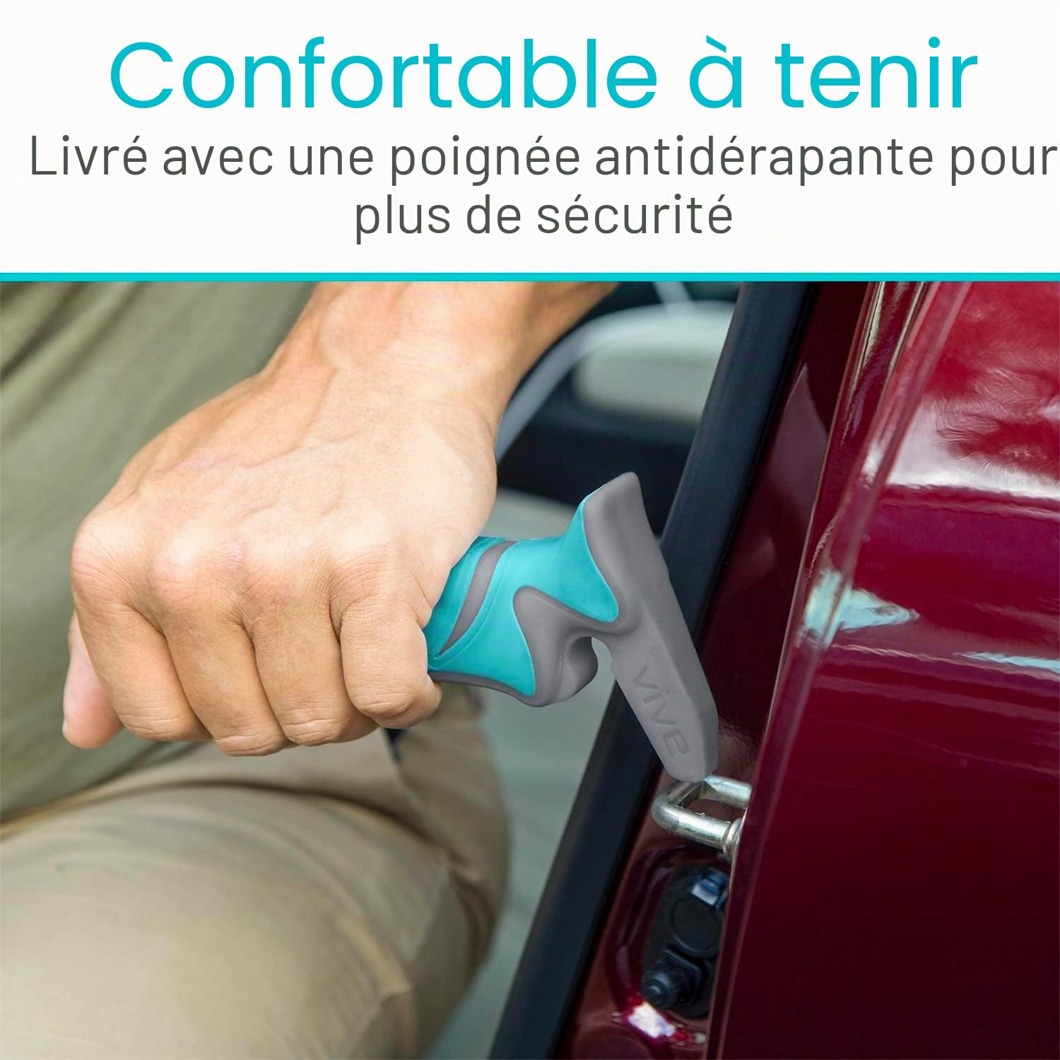 Vive Poignée de voiture pour personnes âgées – Loquet anti-rayures – Barre d'appui automatique – Astuce de sécurité pour aider à sortir – Appareil d'aide portable pour personnes âgées et handicapées