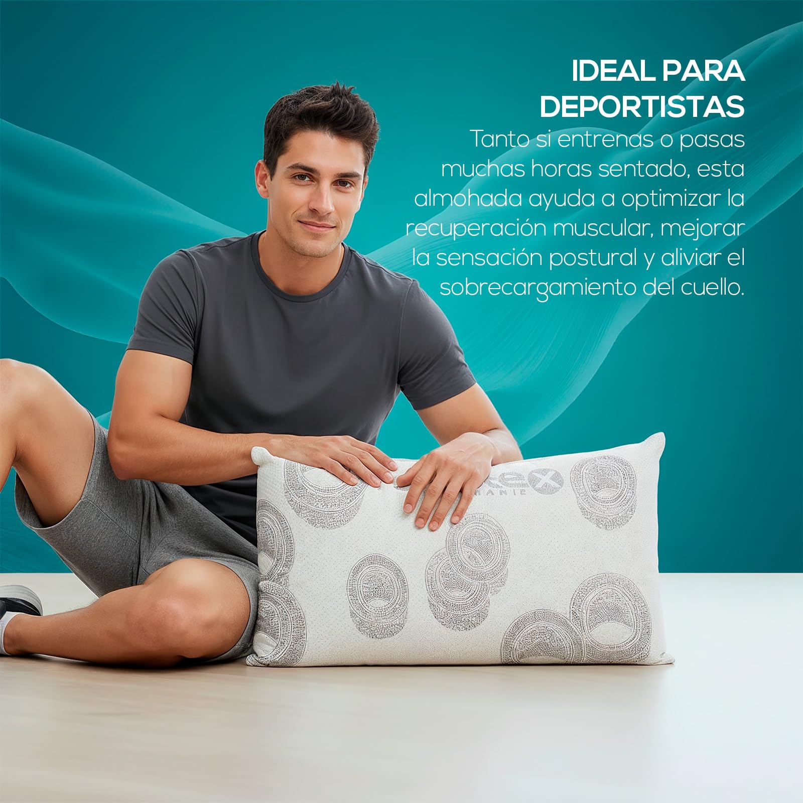 Homey – Almohada Viscoelástica Bio Ceramic Sport | Núcleo Memory Foam para Alivio Cervical | Termorregulación FIR, Antialérgica y Transpirable | 2 Unidades de 70 cm
