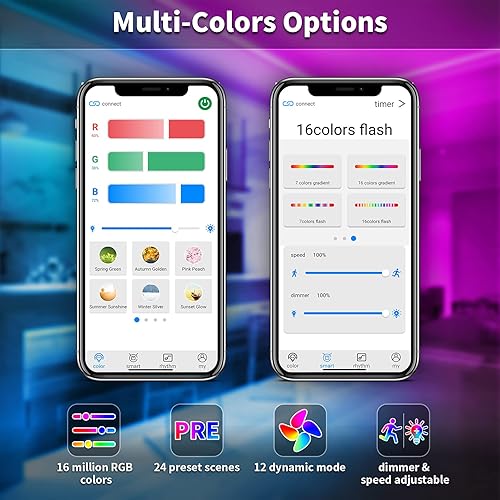 Miniatura 3 de Bason - Tira de luces LED de 65.6 pies, control de aplicación Bluetooth y control remoto, tira de luz que cambia de color, luces LED SMD 5050 RGB
