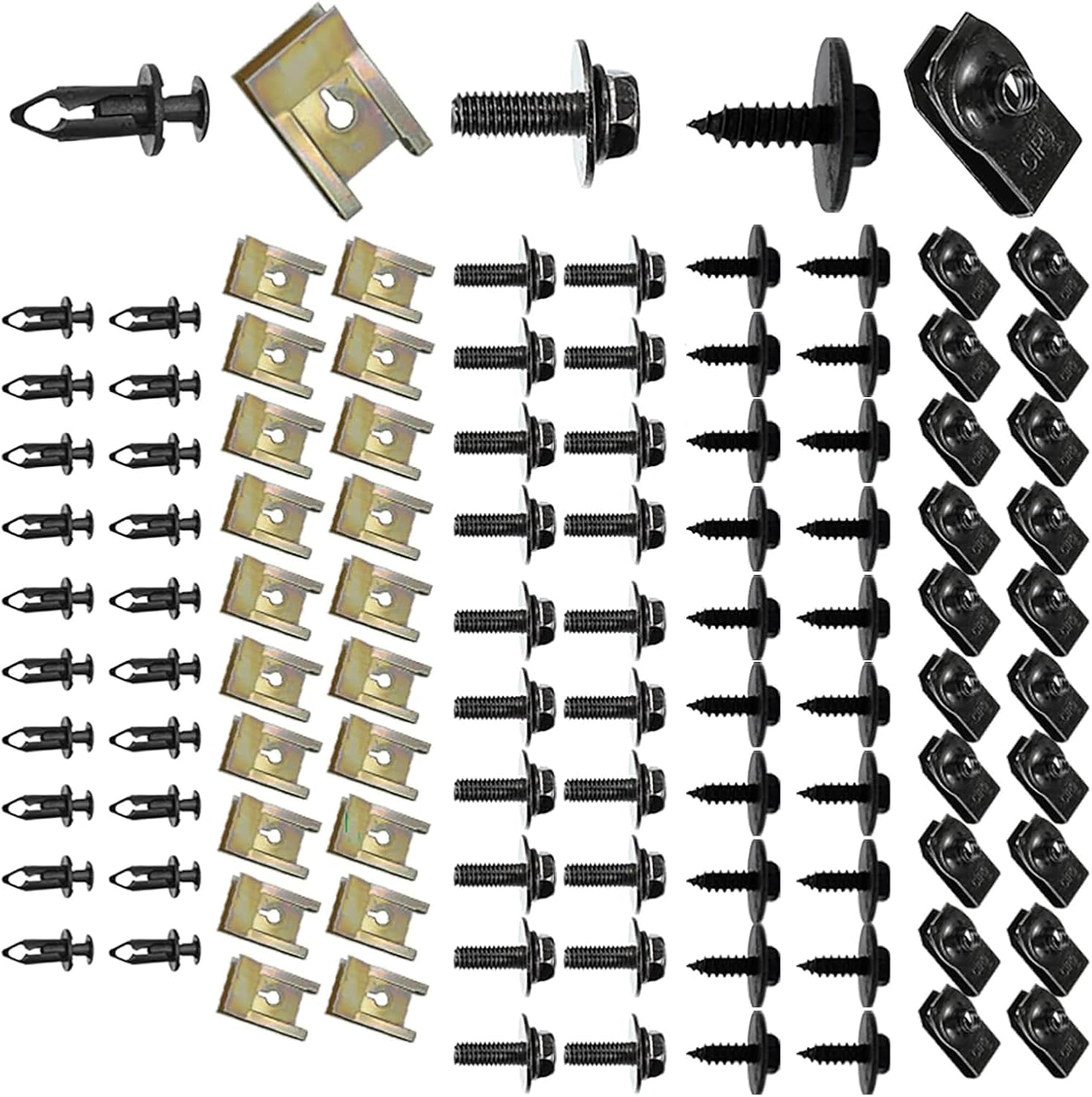 100 PCS Car Body Screws and Bolts, Splash Shield Retainer U-Nuts Kit, Bumper Fender Screws Bolts Set, Universal Engine Chassis Nut/Body Clamp, for Most Cars (Black)