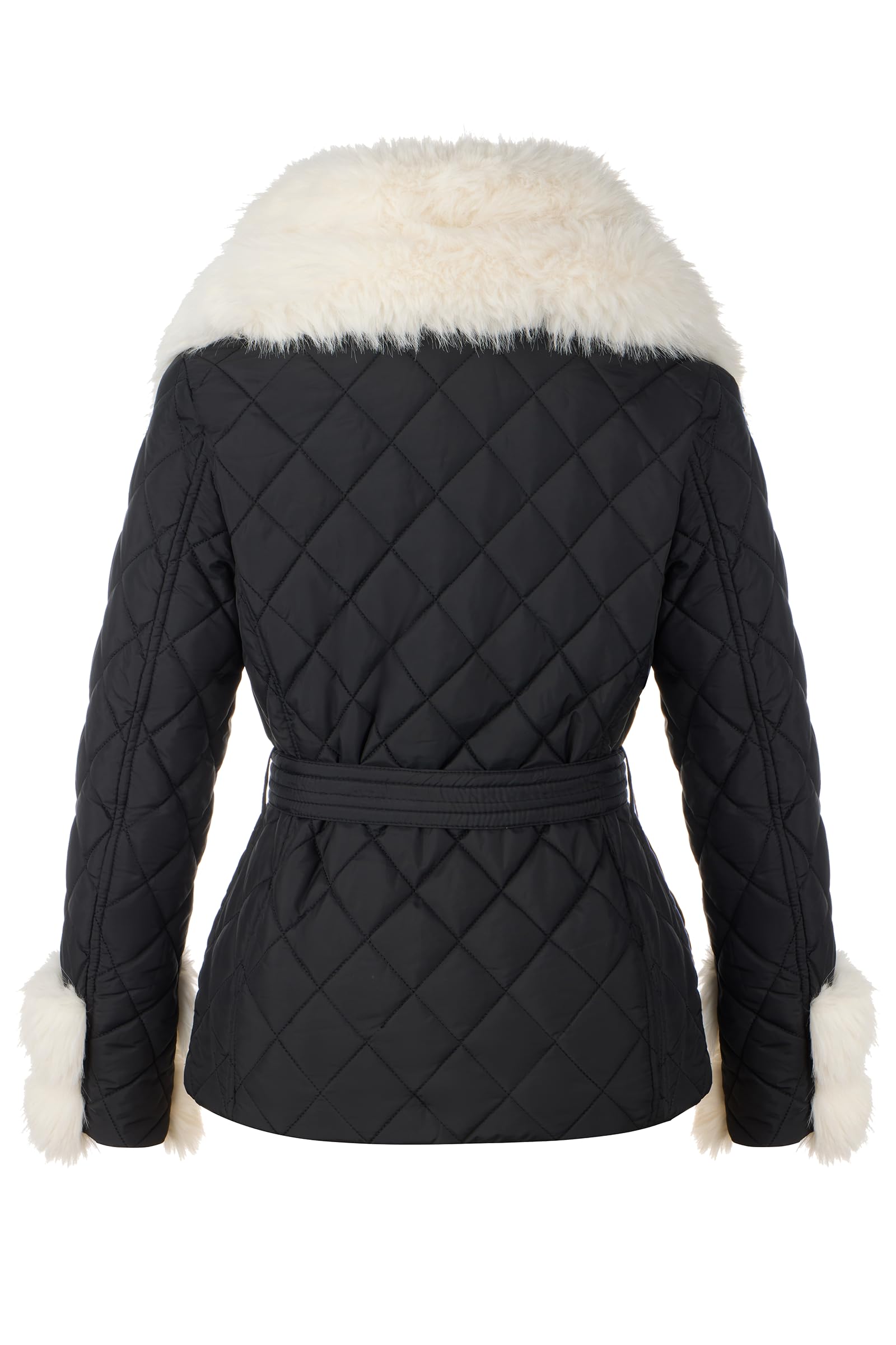 Bellivera Women Faux Leather Suede Jacket Moto Biker Coat Sherpa-Lined Overcoat with Removable Belt: White Removable Fur Collar X-Large