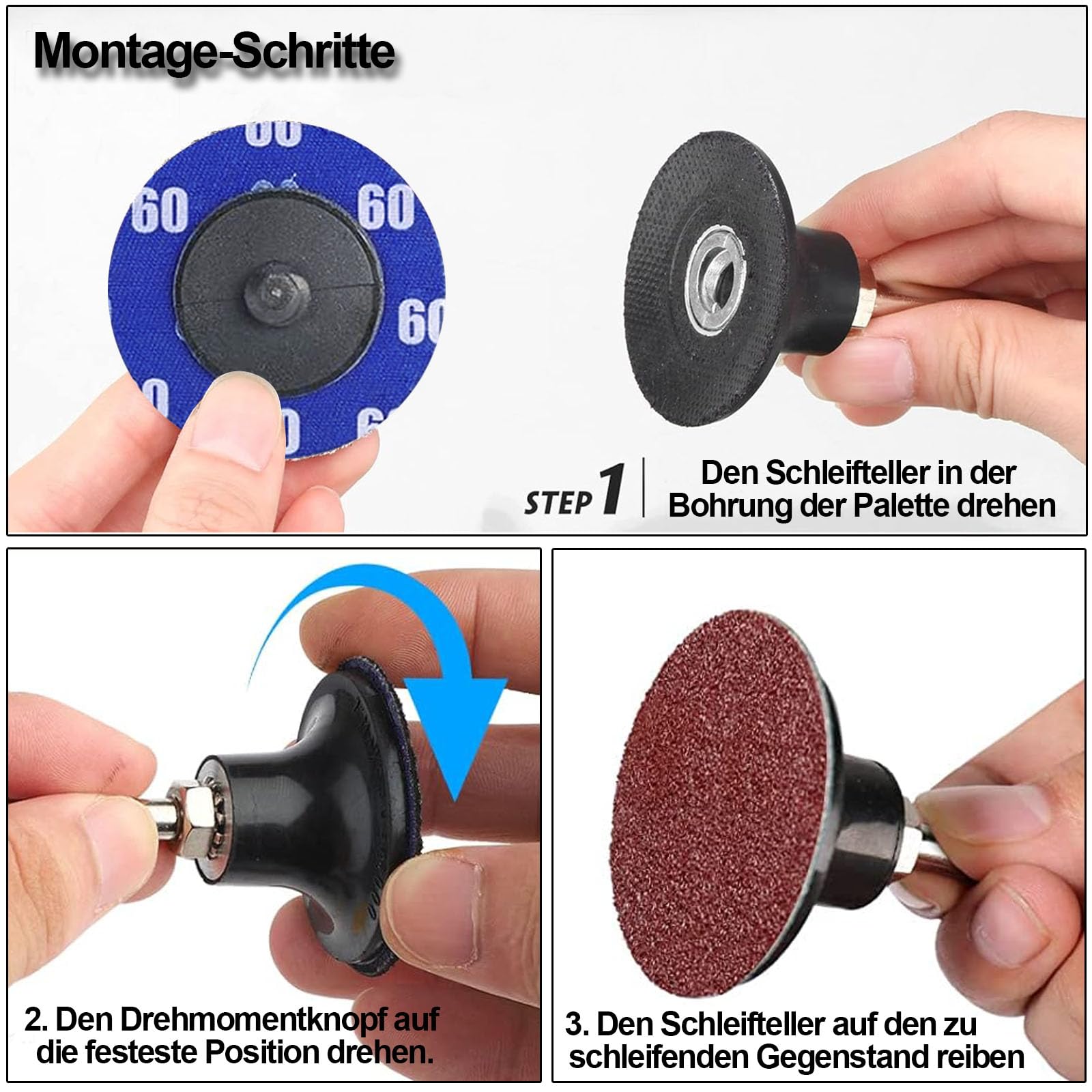 SI FANG Schleifscheiben-Set – 50 Mm, 31 Stück, Körnung 40-120, Für Luftschleifer & Bohrer