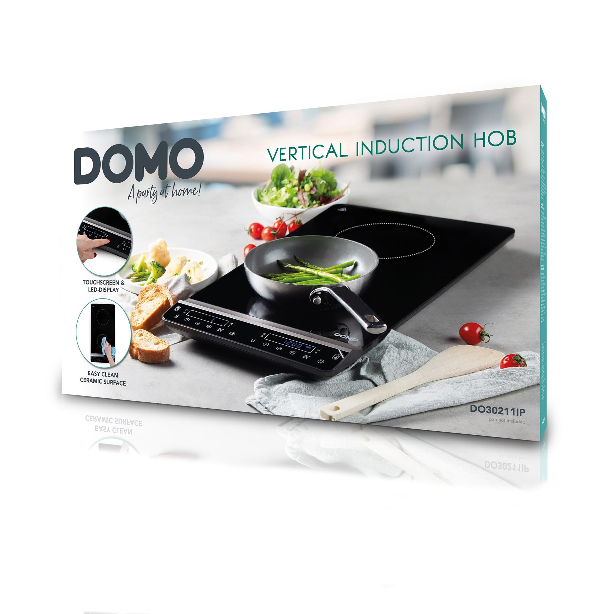 DOMO DO30211IP Plaque de cuisson à induction verticale - 2 feux - Commande tactile avec affichage LED - Minuterie digitale - 10 niveaux de puissance et de température - Sécurité enfant - Noir