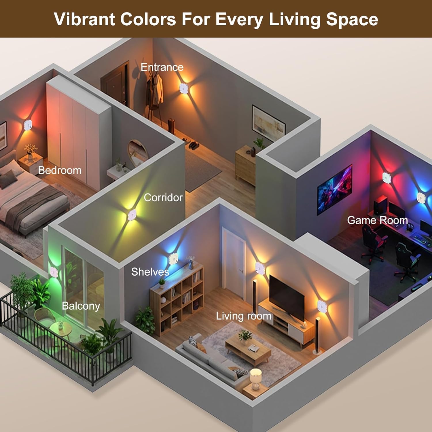 OOWOKS Luce notturna a LED con sensore di movimento 4 pezzi ricaricabile illuminazione per scale senza alimentazione elettrica, 2700K bianco caldo + RGB con cambio colore e 3 modalità (Auto/ON/OFF)