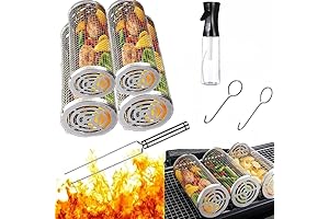 Grilling Vegetables Tubes - Stainless Steel Mesh Vegetable Grilling Roll Tube Skewers...