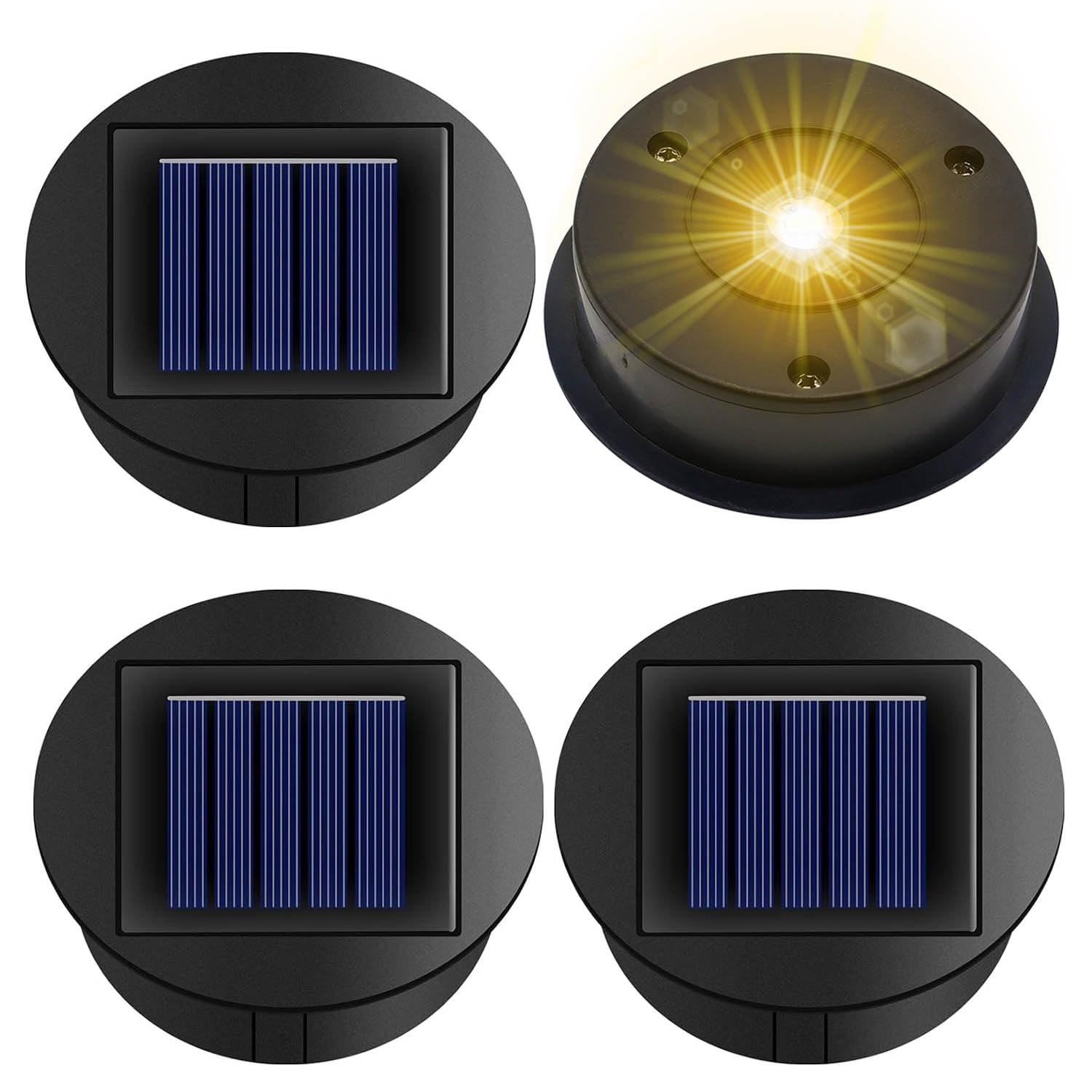 4 Solarleuchten Ersatz Top mit LED Leuchtmitteln,8 cm Solarpanel Laterne Deckel Leuchten Ersatzoberteil Glühbirne Ersatzteil für Outdoor Hängelaternen DIY für LED Solarleuchten Garten Decor