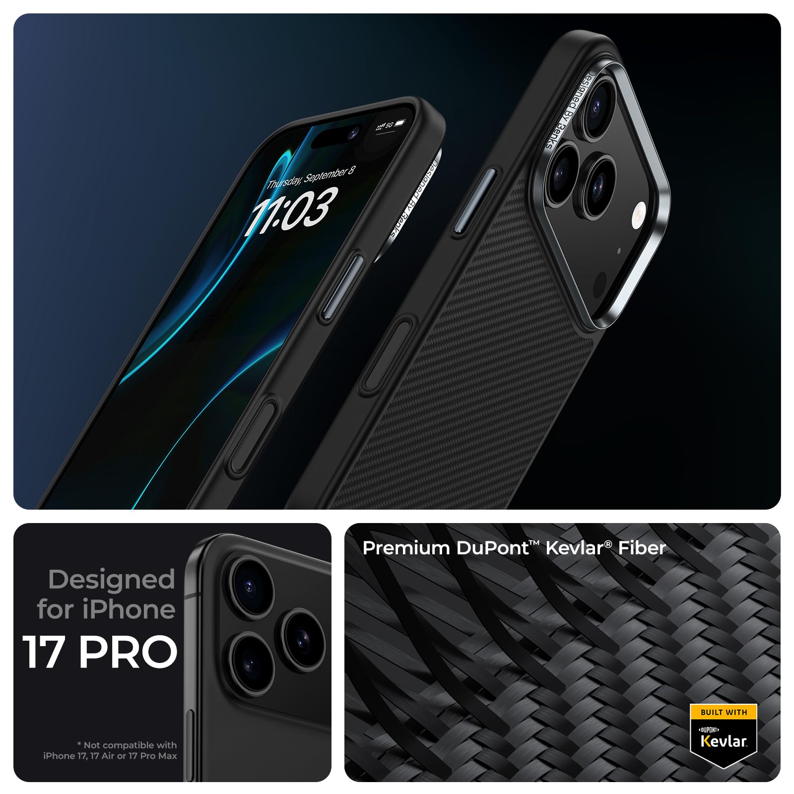 BENKS ArmorPro Case for iPhone 17 Pro with Camera Control Button, [Compatible with Magsafe] Military Grade Protective Case Built with Dupont Kevlar 600D Aramid Fiber