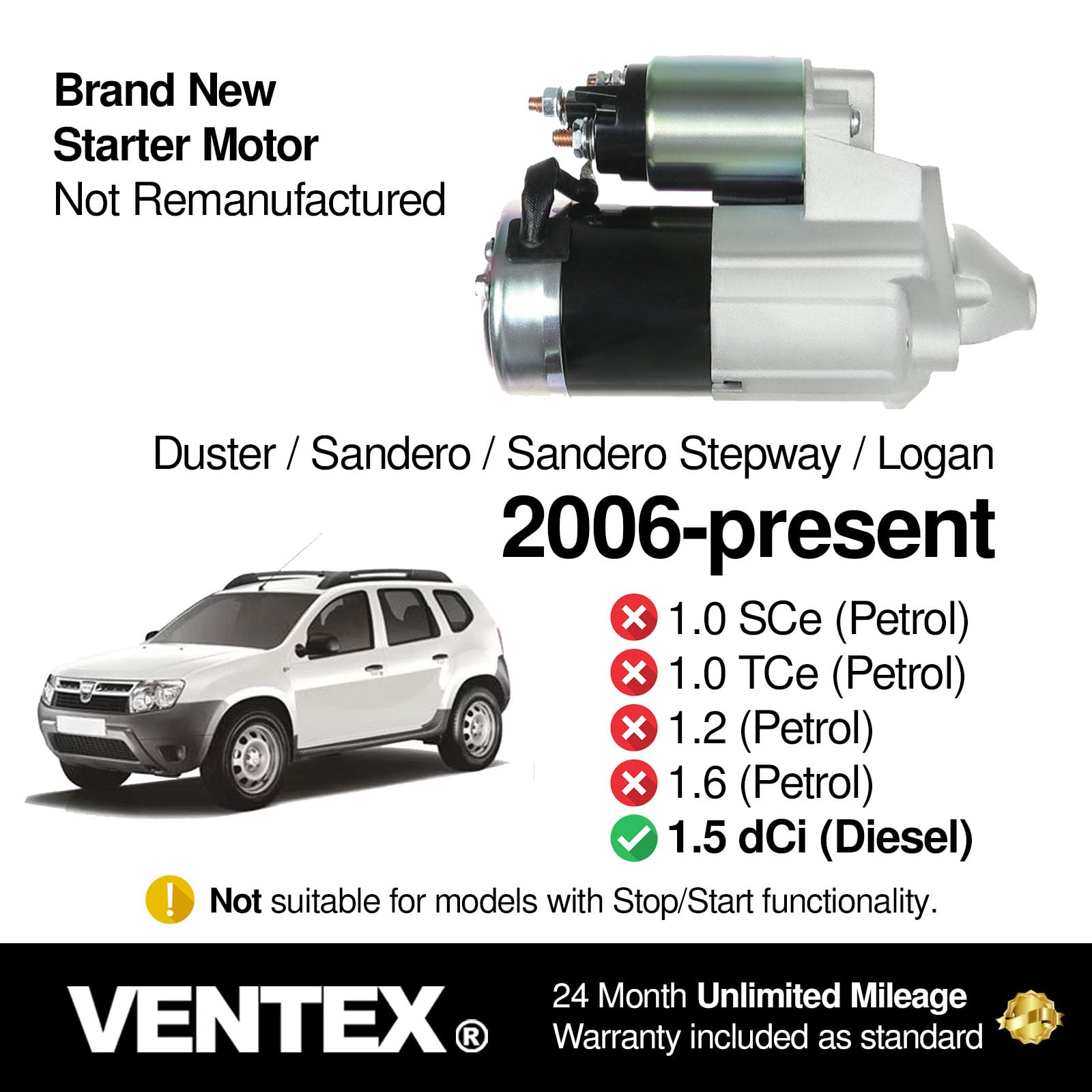 VENTEX® Motor de arranque VSM8210 compatible con Renault Clio Megane 1.5 dCi Diesel Kadjar 2003-2024 Nissan Qashqai Juke Note 1.5 dCi 2007-2013