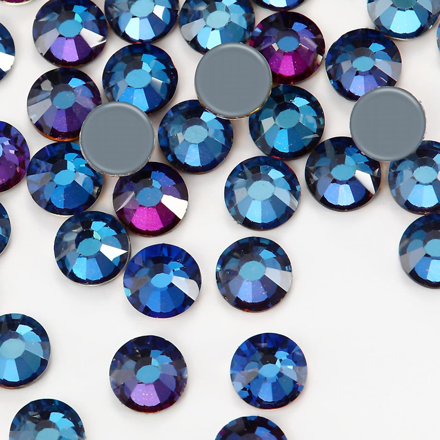Dowarm 1440 Pieces Hotfix Crystal Rhinestones, Hot Fix Crystals for Crafts Clothes, Flatback Glass Crystal for Decoration, Round Gems (Blue Flare/Flame, SS6, 2.0MM)