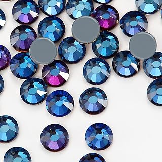 Dowarm 1440 Pieces Hotfix Crystal Rhinestones, Hot Fix Crystals for Crafts Clothes, Flatback Glass Crystal for Decoration, Round Gems (Blue Flare/Flame, SS6, 2.0MM)