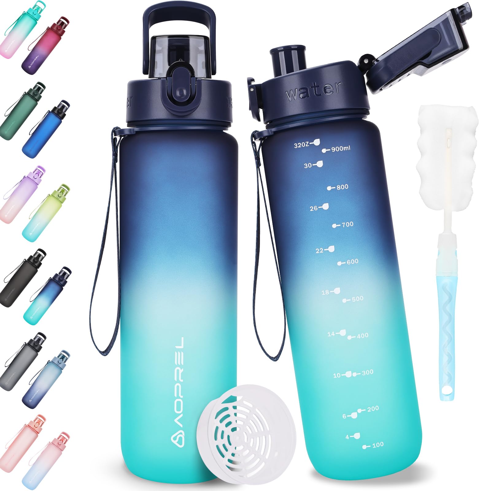 AOPREL Borraccia da 1 l, senza BPA, in Tritan, per sport, a prova di perdite, 1 litro per fitness, escursionismo, campeggio, scuola e ufficio
