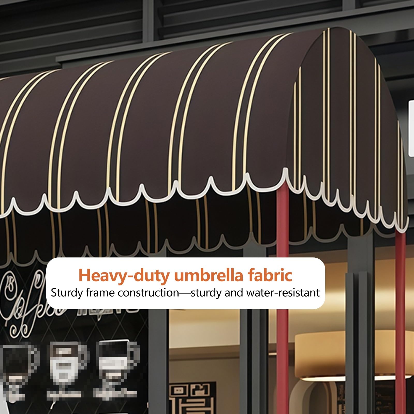 Professioneller Verkaufswagen, Mobiler Imbisswagen mit Gestreiftem Vordach, Verkaufsstand mit Ausstellungsfläche, Mehrstöckiges Regal, für Märkte, Veranstaltungen, Cafés(White)