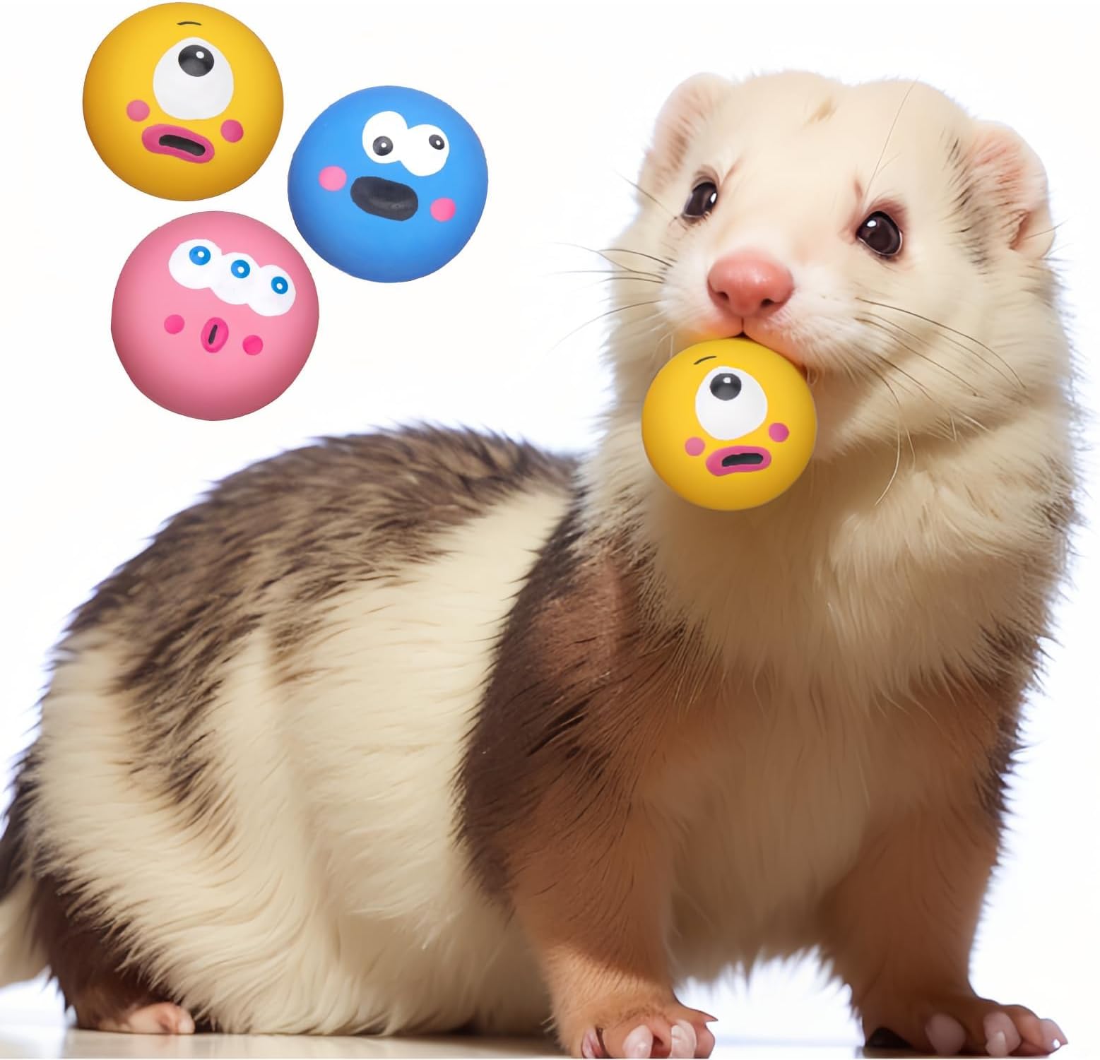 - BESNEW Natural Rubber Squeaker Toys for Ferret,High Elasticity Ferret Latex Squeaker Balls 3 Pack,Tough Teething Toys Big Eyes Printed Toy Ball for Small Dogs,Easy to Clean