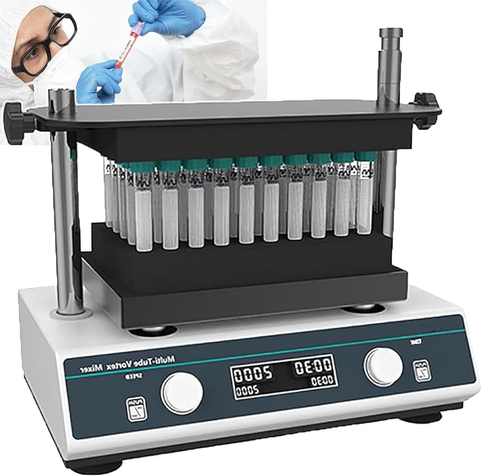Mezclador Vórtice Multitubo, Mezclador Vórtice De Laboratorio, Rango De Velocidad De 500 a 3000 RPM, Capacidad De Procesamiento De 1,5Ml-50Ml, para Mezcla De Muestras En Experimentos Médicos