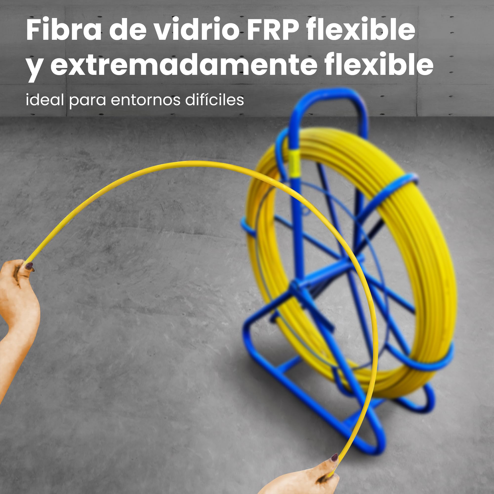 Extralink FRP varilla de fibra de vidrio de 6mm de diámetro 50m, tubo vacío con soporte para rodillos y freno, resorte retráctil con alta elasticidad y resistencia, accesorios de cable de fibra de