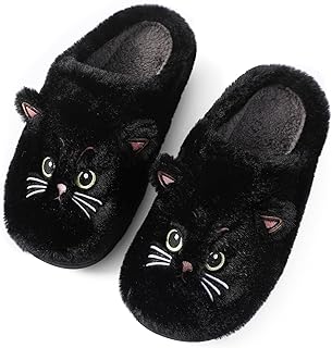 Puimentiua Winter Cat Slippers, Women's Plush Slippers, Cuddly Funny Animal Shoes, Cat Slippers (1-2 Sizes Smaller)