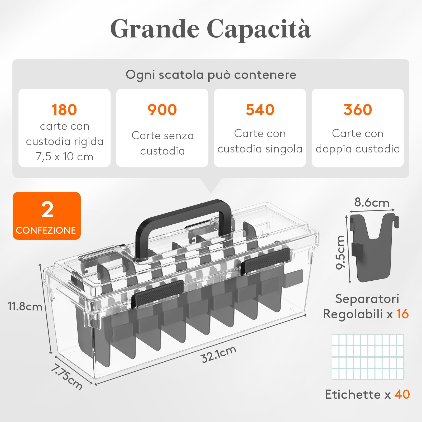 Lifewit Scatola Porta Carte con 16 Divisori Regolabili, Deck Box in Plastica con Chiusura Rinforzata ed Etichette Scrivibili, DeckBox da Gioco per un Massimo di 1800 Carte, 2 Pezzi
