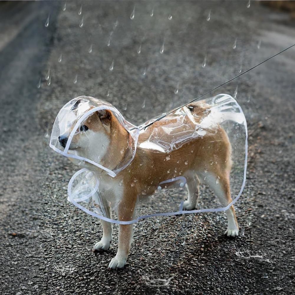 Pet Raincoats, Portable Transparent Dog Rain Coat, Puppy Raincoat with Poncho Hood for Outdoor(L)