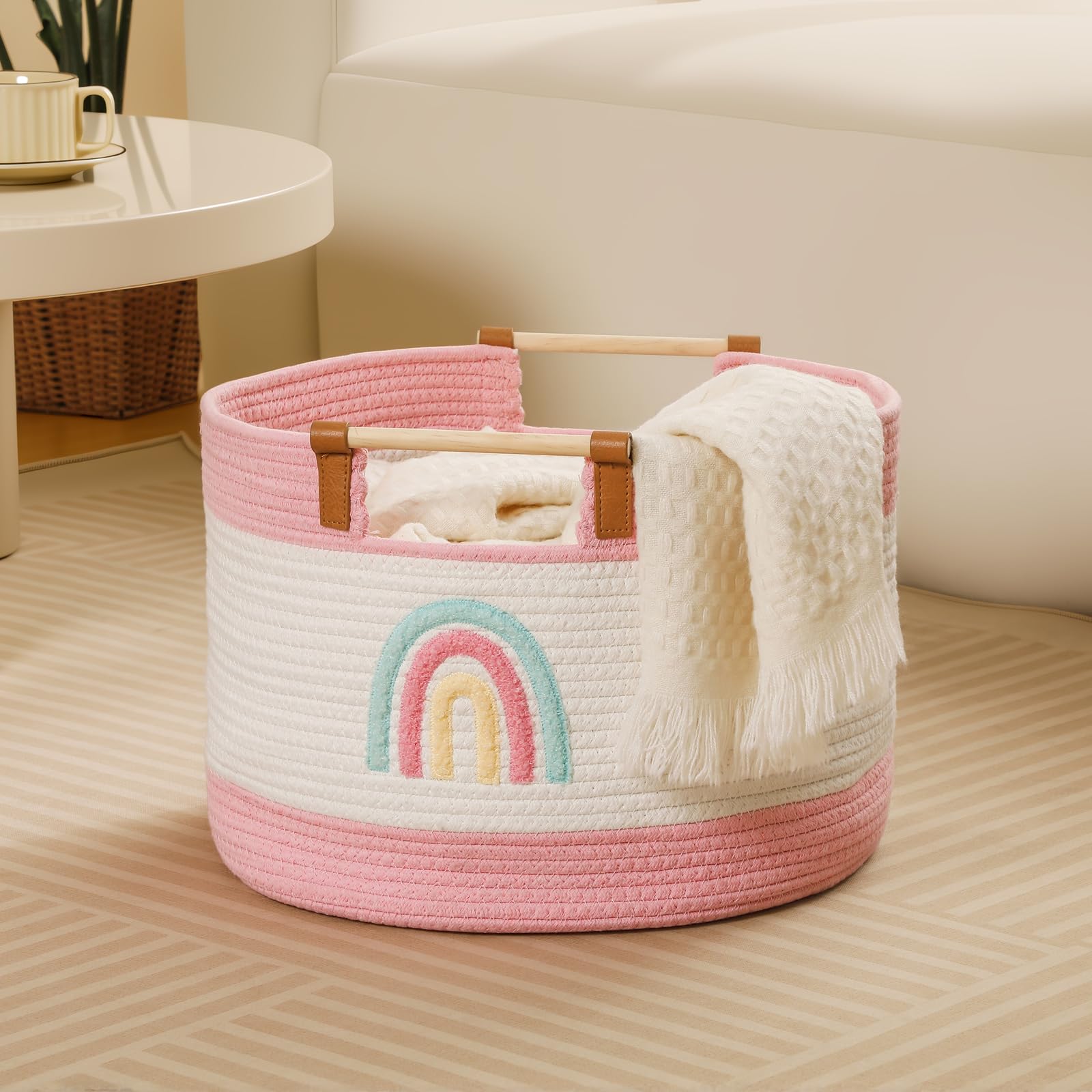 Toy Storage Bin Box for Kids Stuffed Animal Storage Basket for Blanket Baskets Living Room Cotton Rope Woven Baskets for Babies Toddlers Laundry Hamper for Nursery Play Room Girls Gift Baskets Empty - Image 4