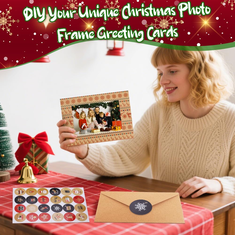 Eforcase Set mit 60 Weihnachts-Bilderrahmen, Grußkarten mit Umschlägen, Aufklebern, Weihnachtskarten, Sortiment, 10,2 x 15,2 cm, Fotoeinsatz, Bilderrahmenhalter für Weihnachten, Urlaub, Grußzubehör