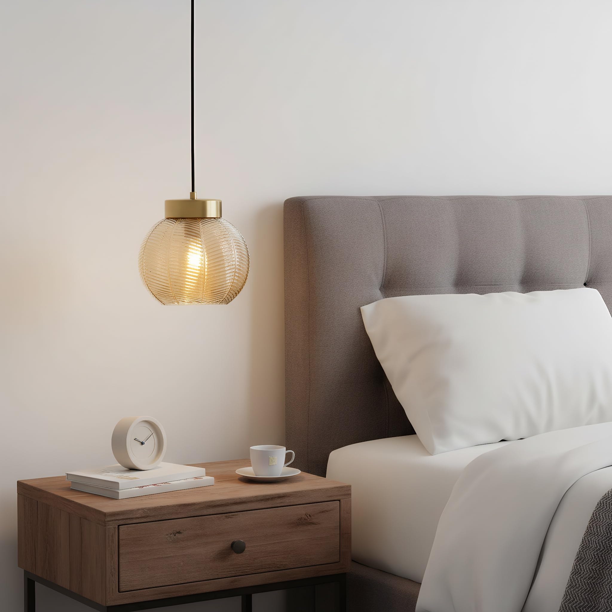Suspension Luminaire Moderne à Boule de Verre de 20cm en Finition Dorée, Lampe Suspendu Hauteur Réglable E27 Lustre pour Salle à Manger,Salon,Chambre,Cuisine (Ambre)