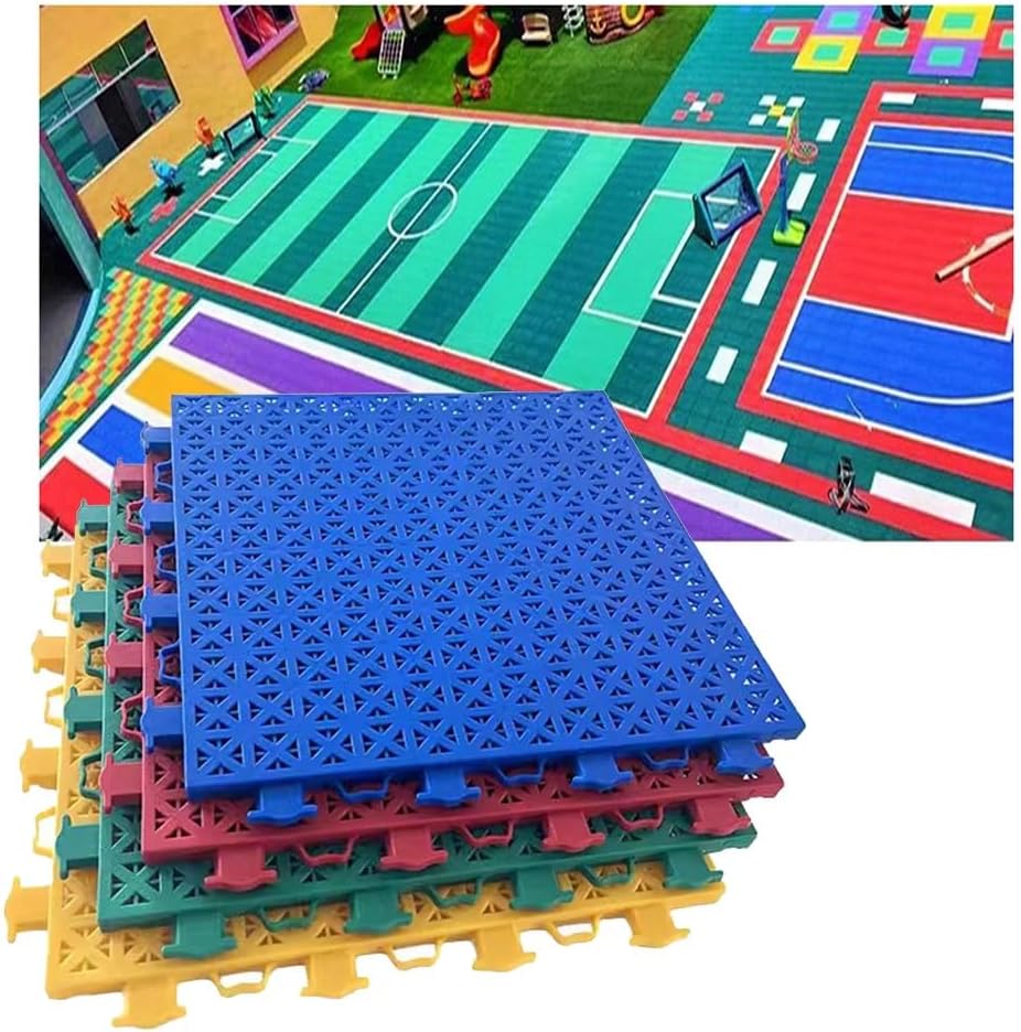 Floor Tiles Modular Interlocking Floor Tiles for Kindergarten, DIY Plastic Splicing Sports Floor mats for Indoor and Outdoor Sports venues, 9 Colors,Black-1PCS