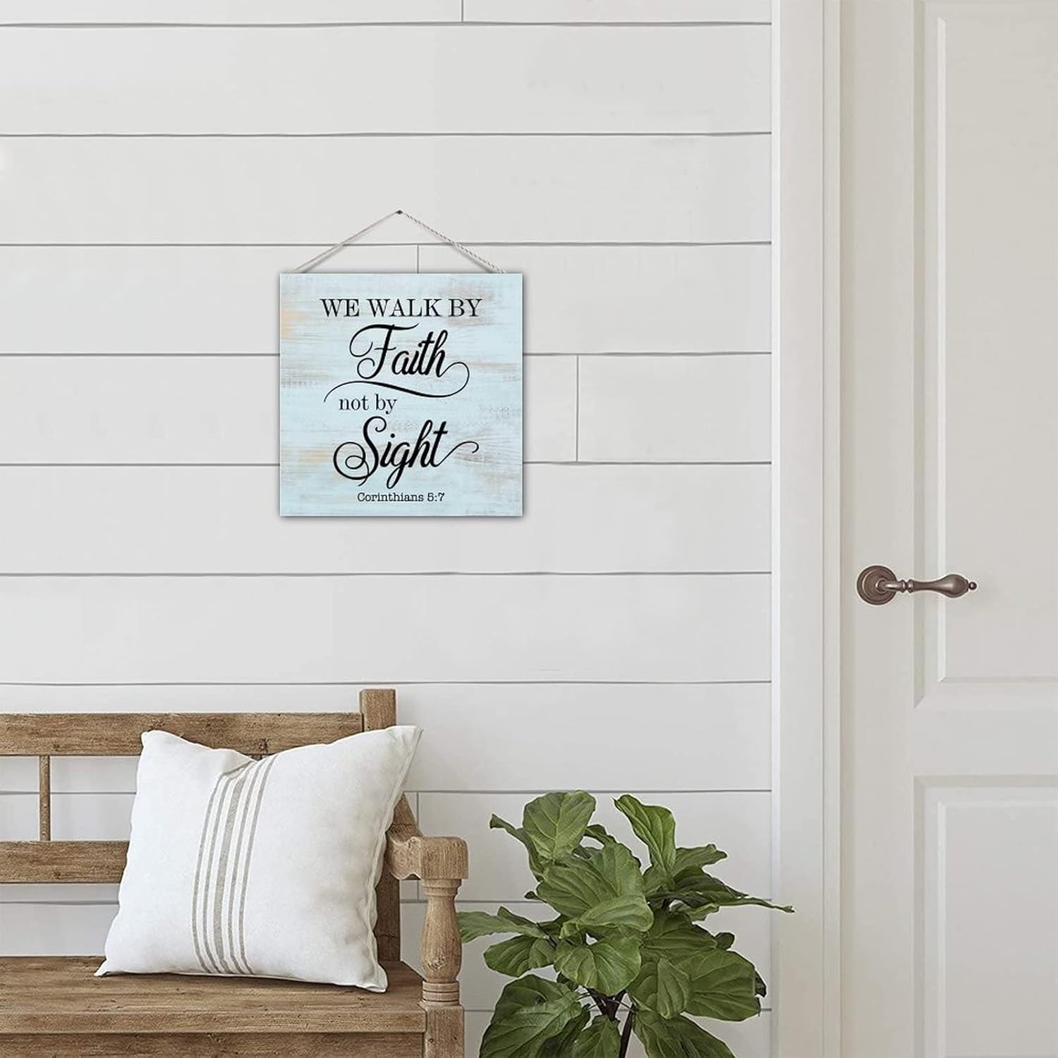Rustic Wooden Pallet Sign Plaque We Walk By Faith Not By Sight Distressed Look Wood Pallet Sign Wood Hanging Door Plaque Retro Wall Decoration Wall Art Decor For Farmhouse Outdoor Patio 12in