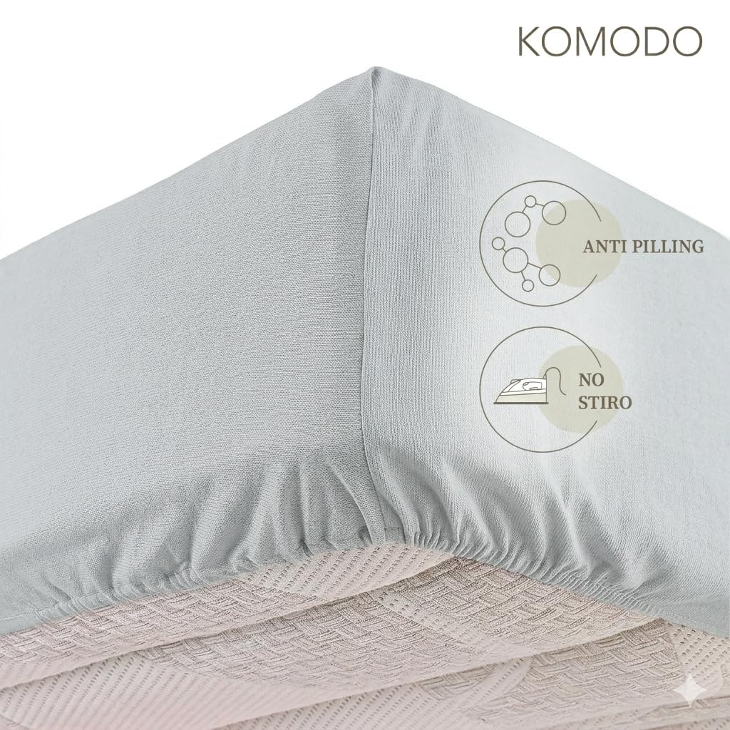 Lenzuolo Sotto con Angoli Matrimoniale, 100% Jersey di Cotone Elasticizzato sui 4 Lati, Misura cm.170/180x190/200, Altezza Angolo fino a 30cm, Oeko-tex Certificato, No stiro
