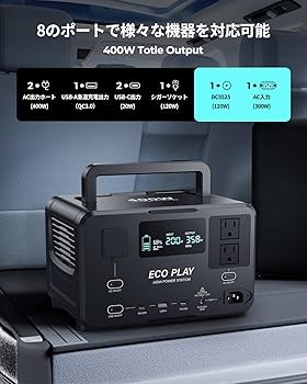 Eco Play EP400 ポータブル電源 大容量 蓄電池 256Wh送料込み Amazon.co.jp: 【理想の軽量化を実現したデザイン】Eco Play