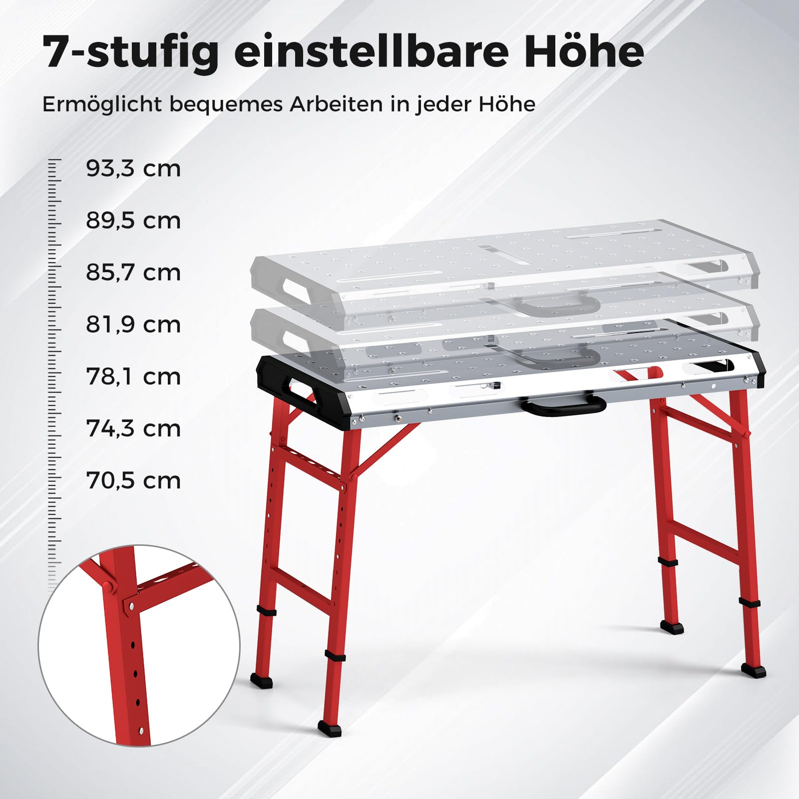 COSTWAY Werkbank Klappbar, Arbeitstisch Höhenverstellbar 107 x 53 cm mit 450 kg Tragkraft, Schweißtisch Werktisch mit 2 Stangenklemmen und Tragegriff, Werkzeugtisch für Garage Werkstatt