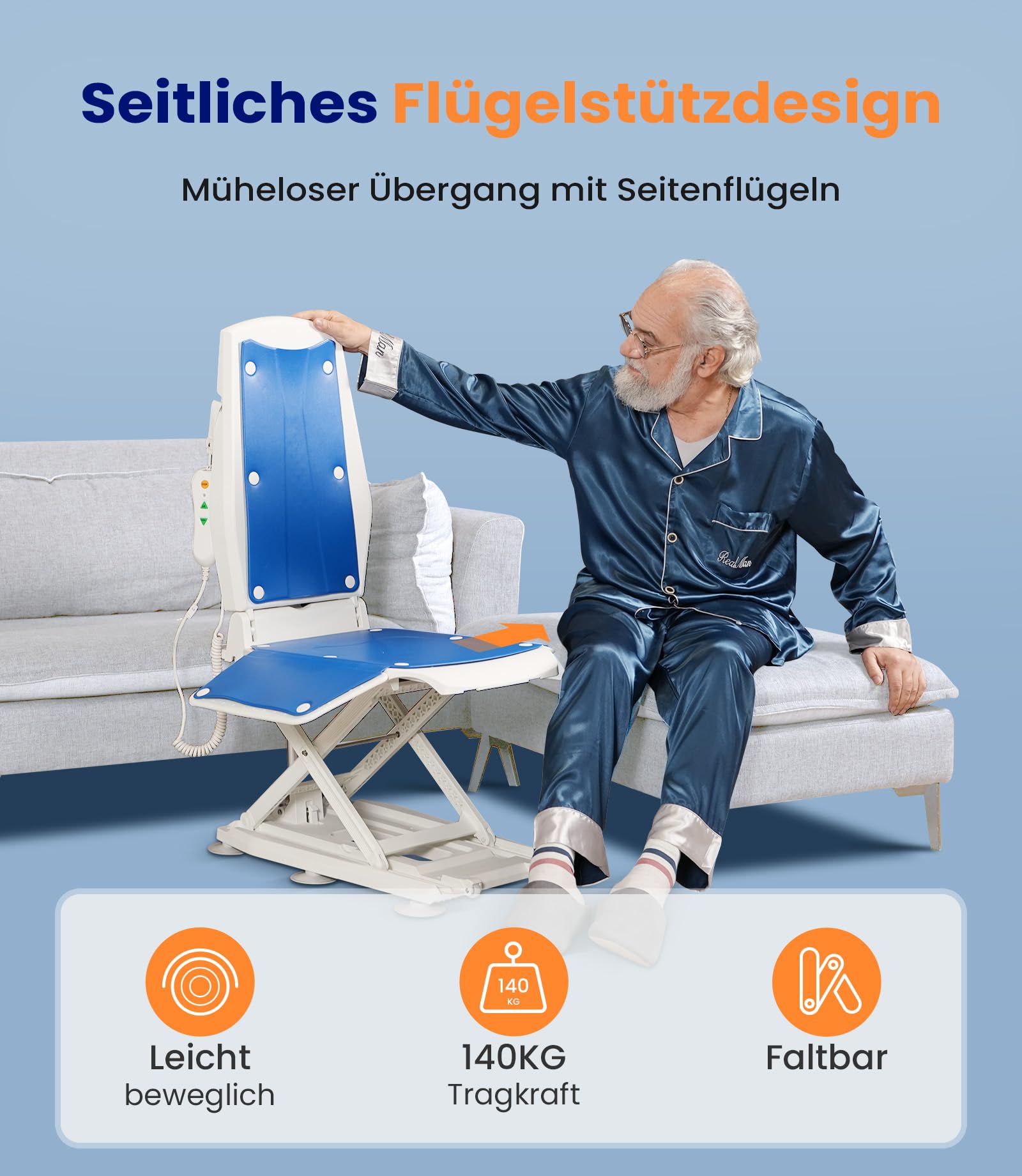 VOCIC AX10 Elektrischer Aufstehsessel, 2-in-1 für Boden & Bad | Senioren Sturzrisiko Pflege, Mobilitätshilfe Bodenlift, Badehilfe Hebesitz Transfer Bett Sofa Rollstuhl 140KG