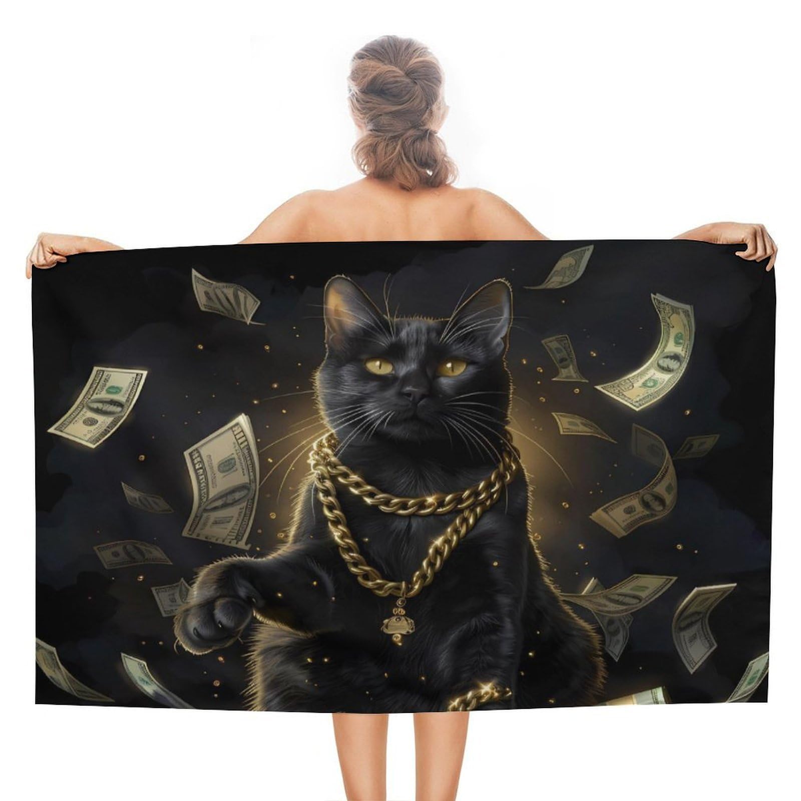 CGSBNGHA Funny Black-Luckcat Money Dollar Beach Towels Soft Bathroom Bath Pool Swim Towels for Women Men