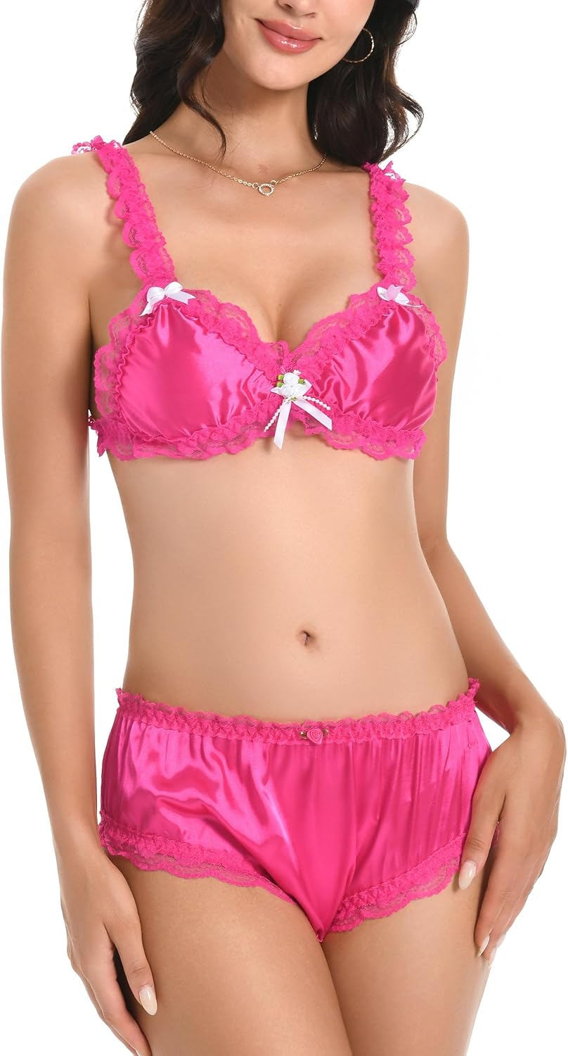 Satini Women's Satin Frilly Lace Sissy French Knickers Briefs Panties - Image 6