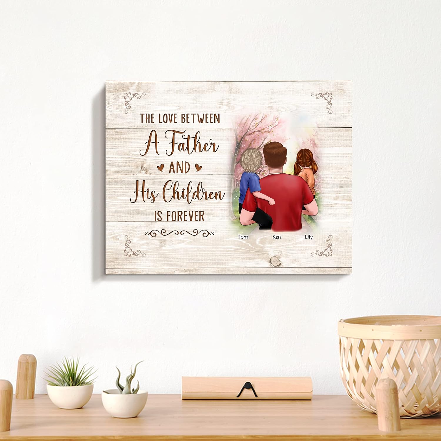 GOSSBY Personalized Custom Canvas (2 Children) The love between a father and his children is forever Custom Gift for Mother's Father's Day From Daughter Son Personalized Canvas Prints with Your Photos