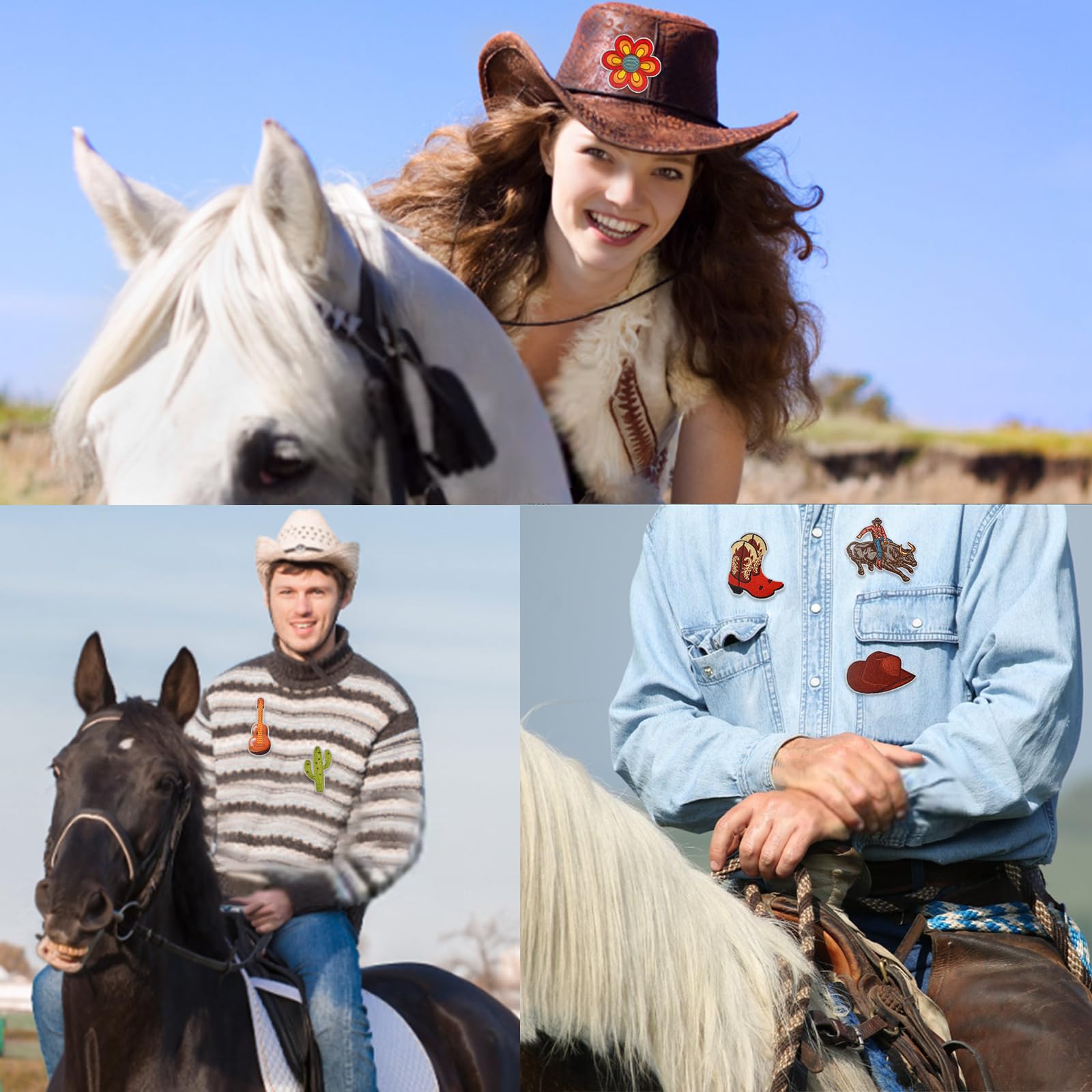 15 Patchs Thermocollants Cowboy Western - Chapeaux, Bottes, Cactus | Déco Vêtements, Jeans, Sacs