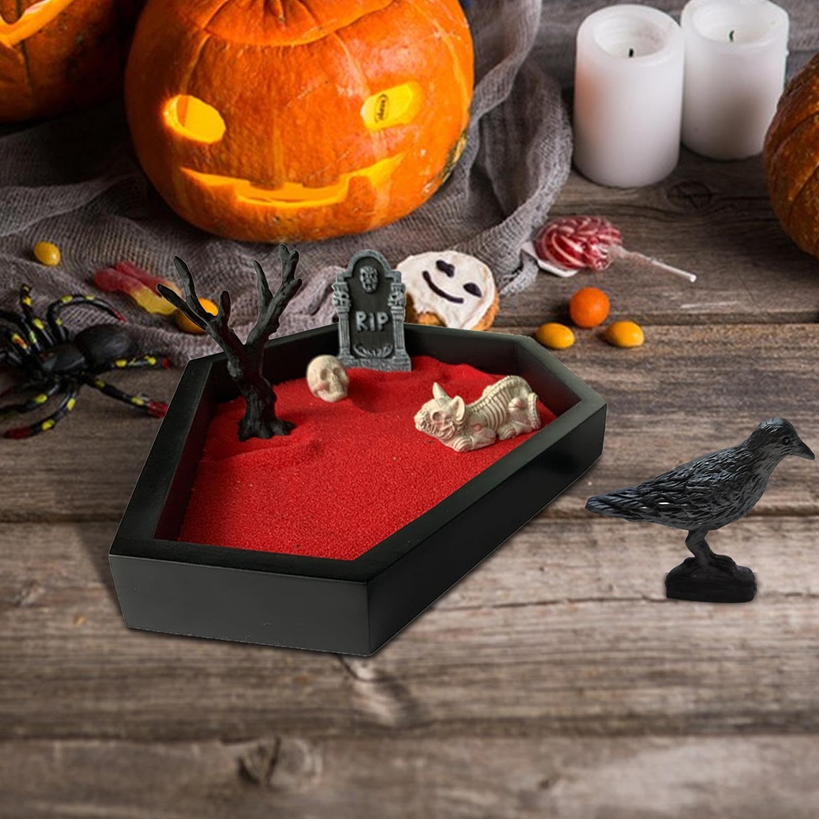 Genérico Jardín Zen Ataúd Con Fantasía Halloween Calavera Lápida