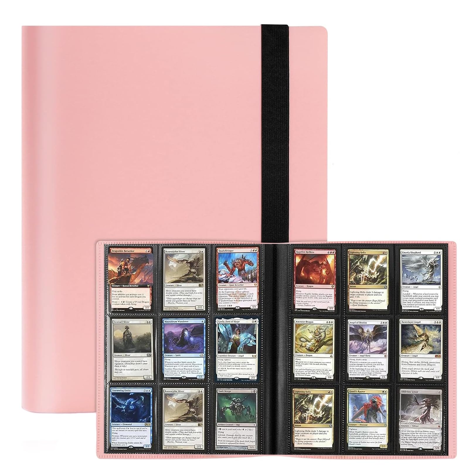 9-Pocket Trading Card Binder, Luoqun88 Pocket Trading Card Album, 360 Side-Loading Pockets, Durable PU Album for MTG, Pokemon, Yu-Gi-Oh, Football, and Sports Cards (Pink)