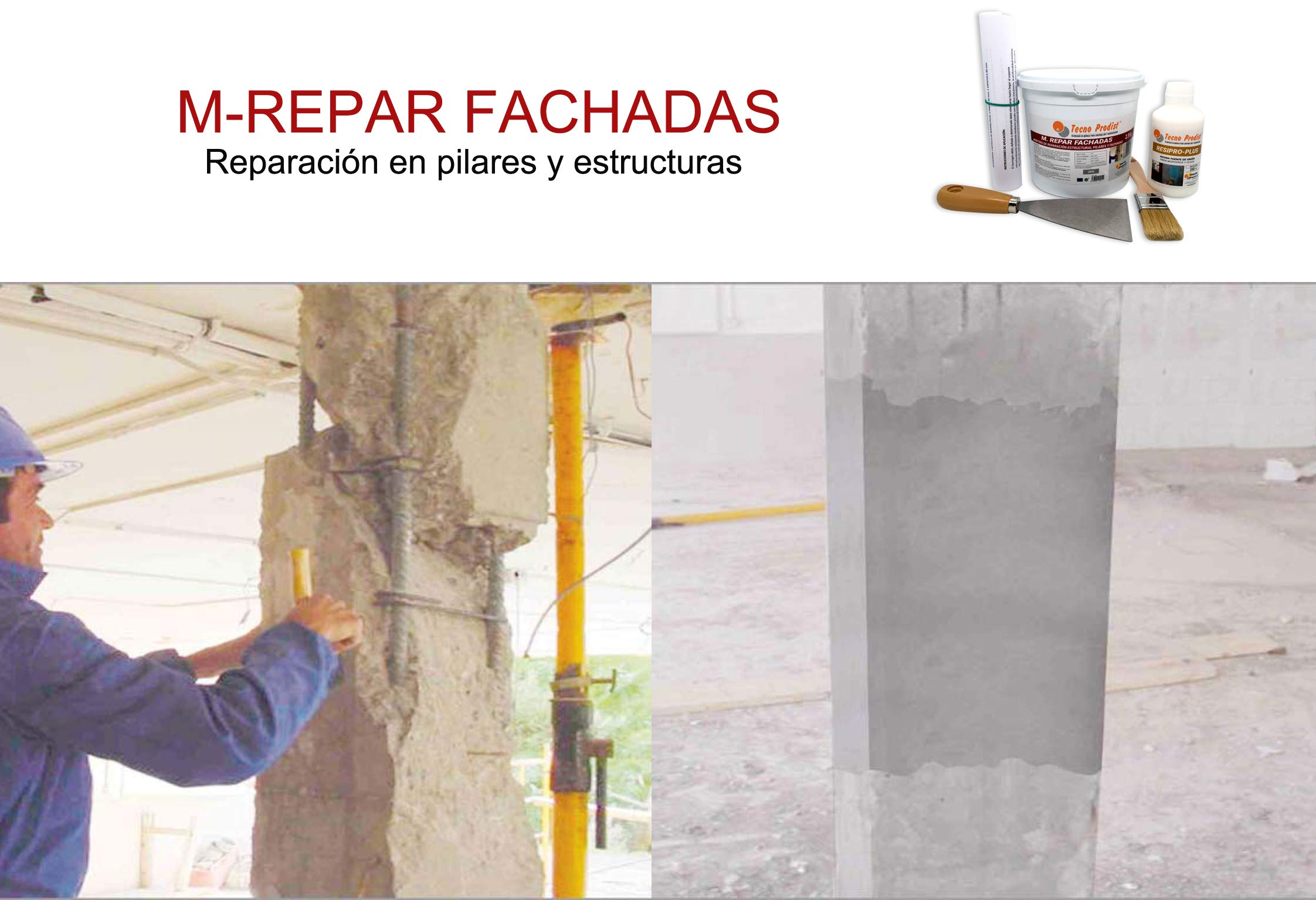 M-REPAR FACHADAS de Tecno Prodist - (10 Kg) - Mortero estructural para reparaciones de fachadas, cornisas, pilares. - Contiene cemento, áridos y fibras especiales