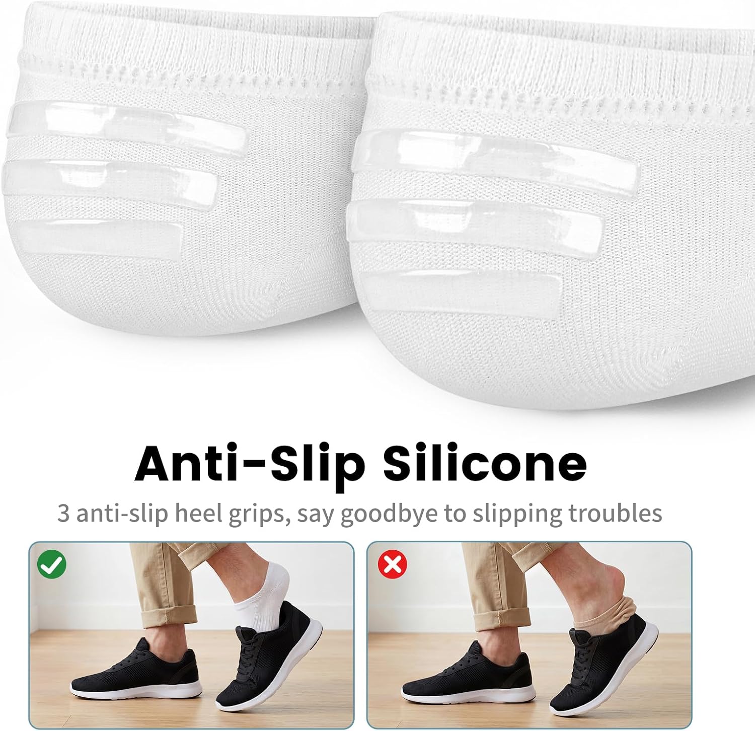 wernies No Show Socks Men, Low Cut Ankle Short Casual Cotton Socks with Non Slip Grips 6-10/11-13