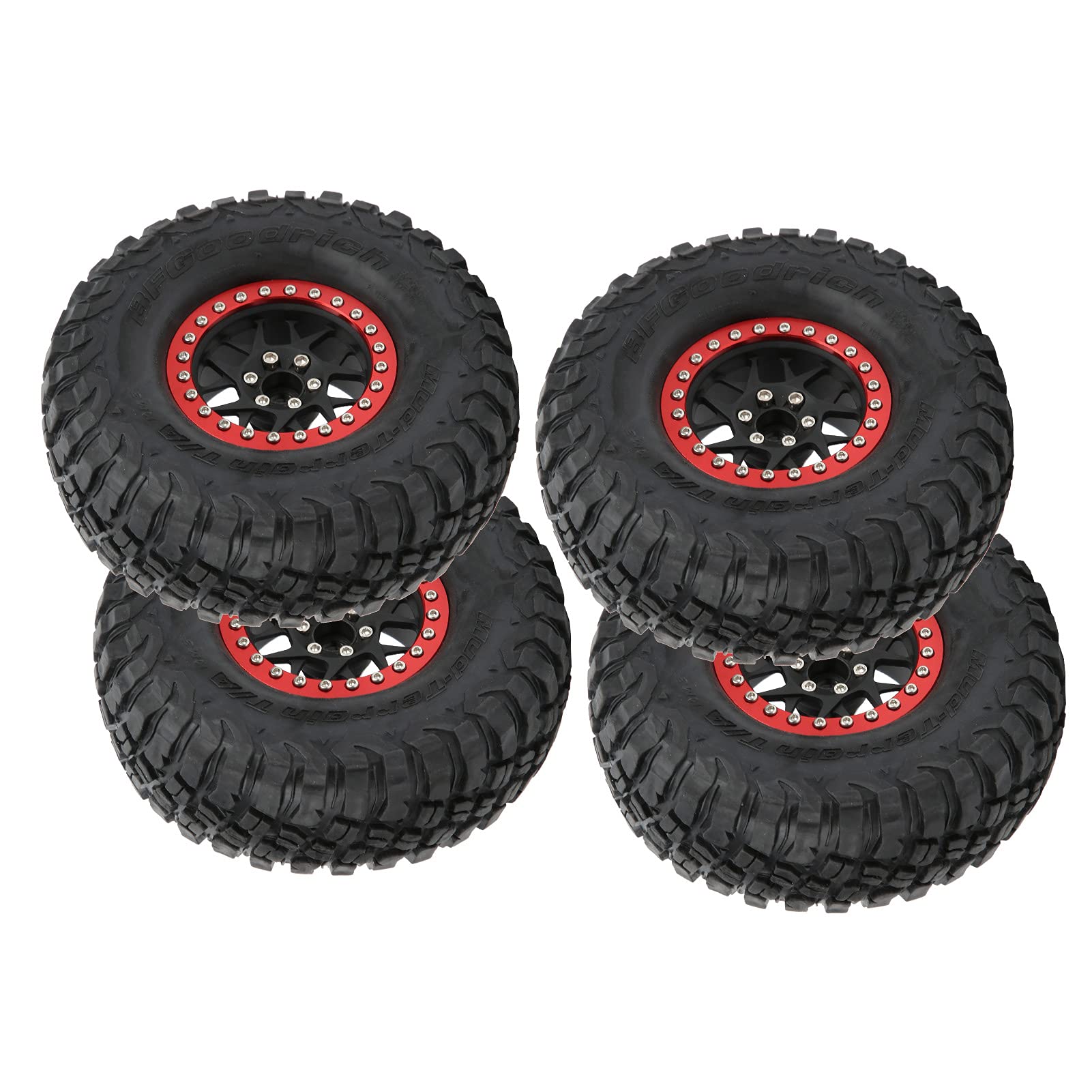 VGEBY Pneumatici per Auto RC, Set di Pneumatici per Auto Telecomando in Gomma da 4 Pezzi 1/10 per/HSP Axial SCX10 D90(Rosso) Accessori per modellini di