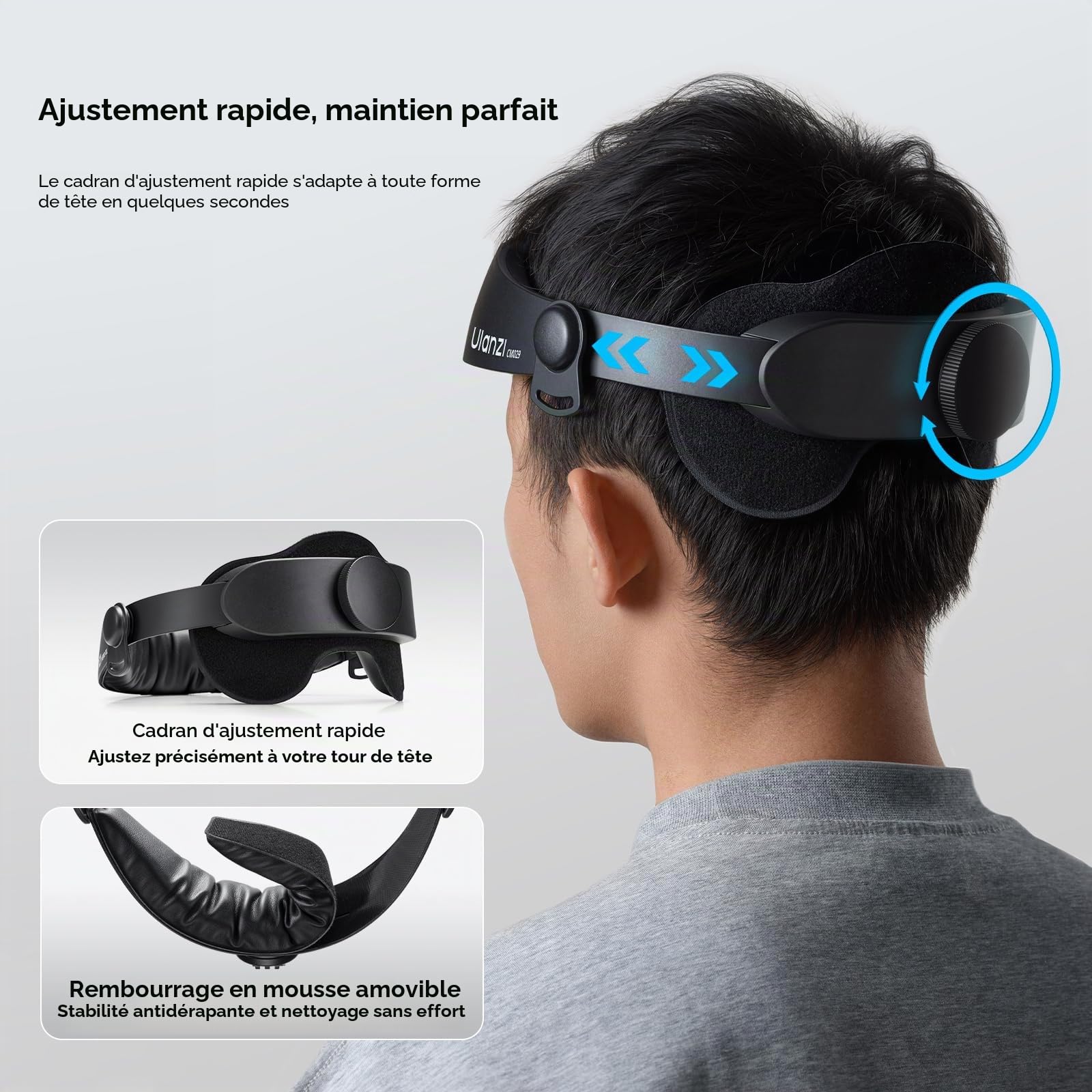 Ulanzi CM029 Fixation Bandeau de Tête Compatible avec GoPro Hero 13/12/11/10/9/8, Insta 360 X5, DJI Action 6/Action 5 Pro/4/3, Rotation à 360°, Support Amovible avec Adaptateur Pince pour Smartphone
