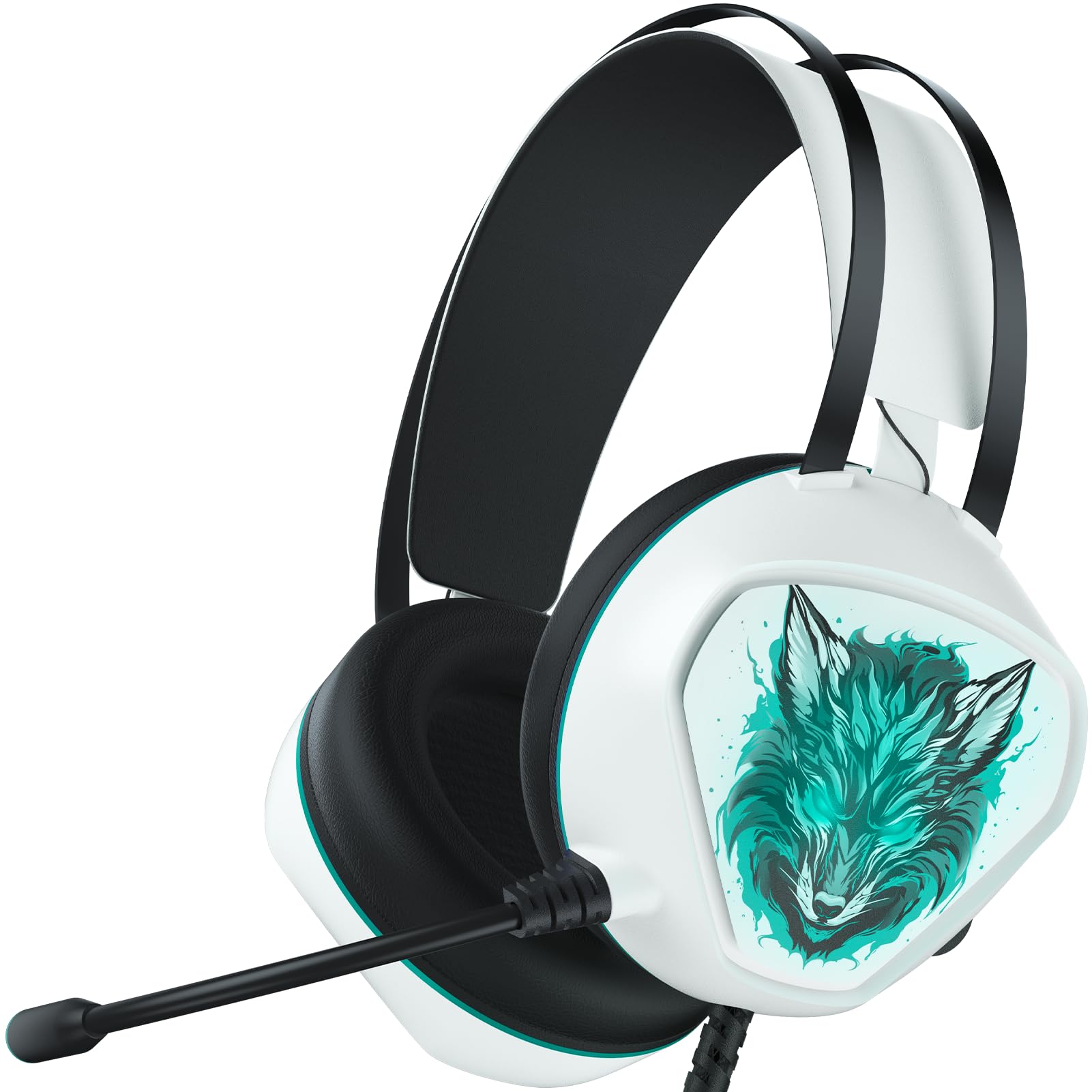 Gaming Headsets for Xbox, PC, PS5, PS4 with 7.1 Surround Sound, Wired Over-Ear Gaming Headphones with Noise Cancelling Mic, Dynamic RGB Light for Xbox Series X/S Controller, Switch (White Green)