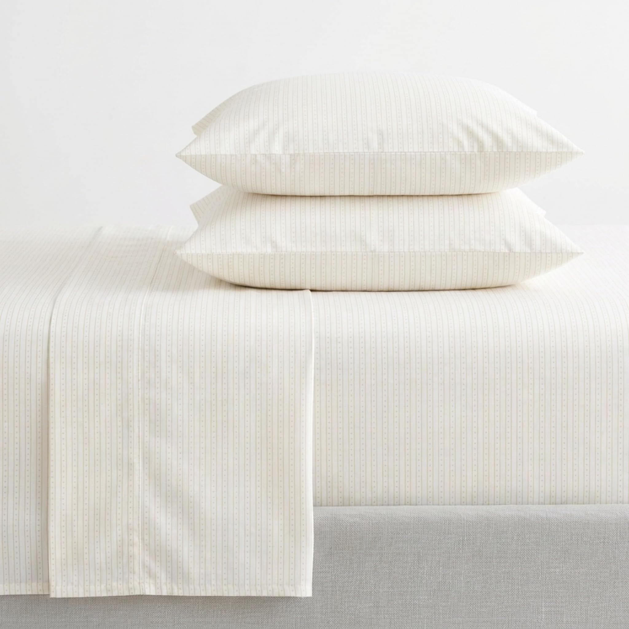 Martha Stewart - Twin Size Sheet Set, Crisp &amp; Tailored Bedding with a Smooth Cotton Percale Feel, Deep Pocket, Bed Sheets with Matching Pillowcase &amp; Fitted Sheet (Dotted Stripe Yellow)