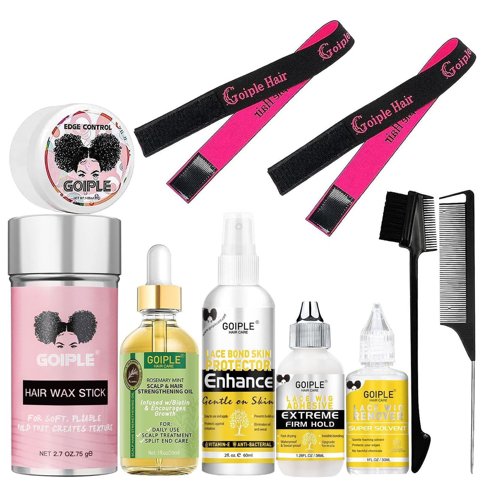 Wig Glue Hair Glue for Lace Front Wigs Kit, Strong Hold Lace Adhesive Hair Replacement, Hair Wax Stick, Edge Control Rosemary Oil