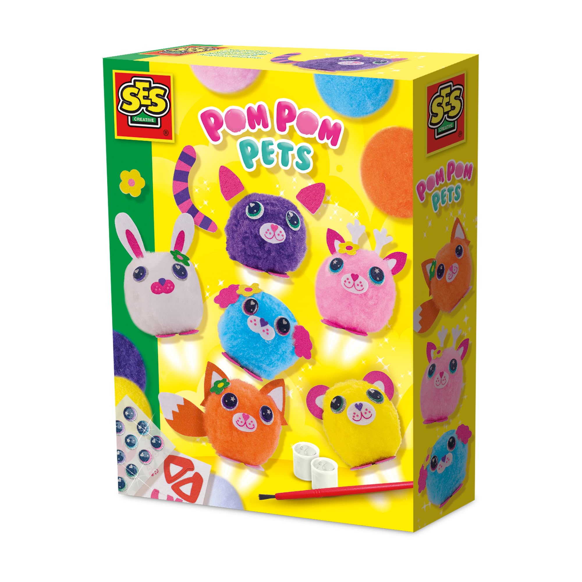 SES Creative 14789 Pom Pom Friends - Creative Craft Kit for Kids Aged 3+ - Create 6 Adorable Animals Pom Poms in Bright Colors