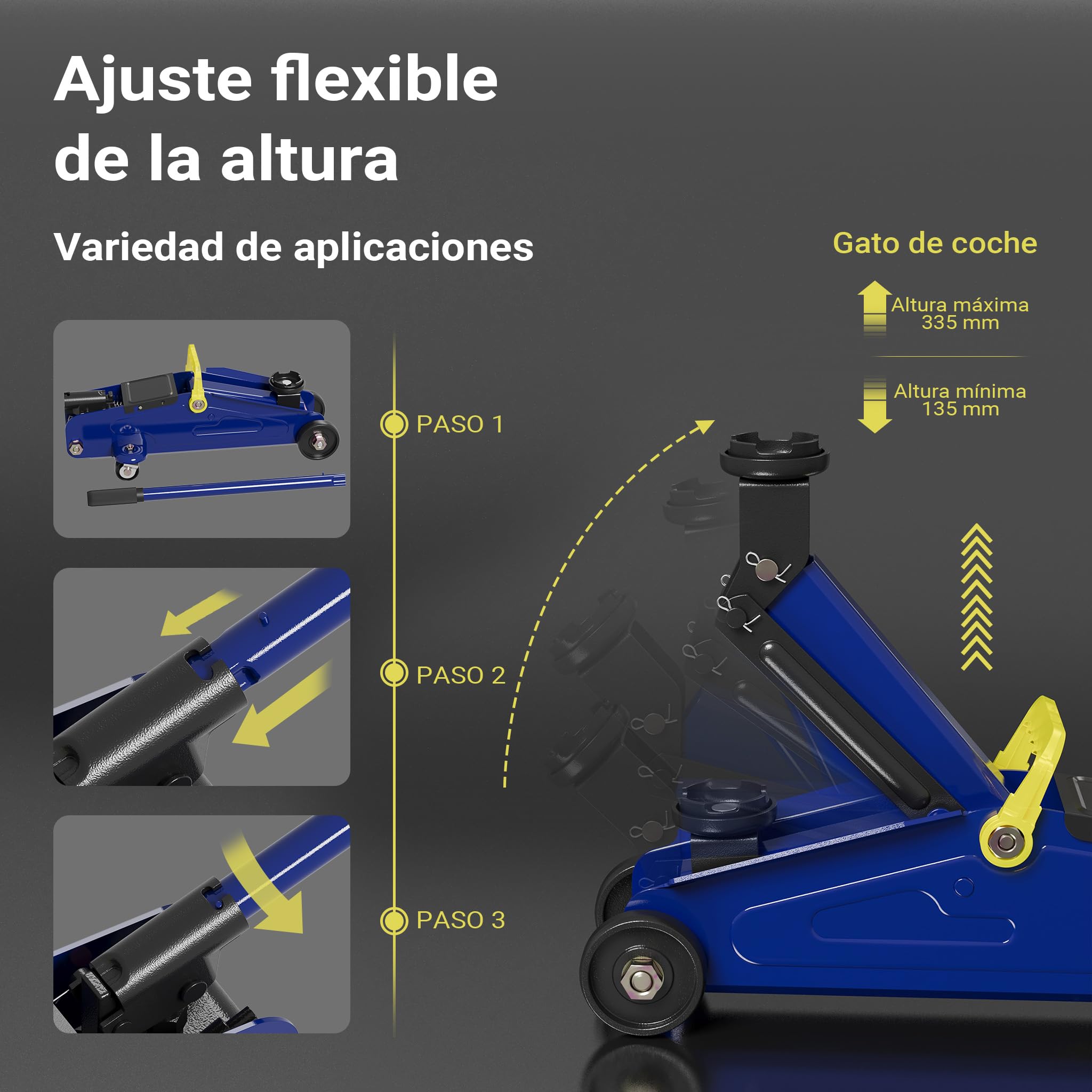 Wiltec Gato Elevador hidráulico + 2 caballetes para Coche hasta 2t Plegables y Ajustables