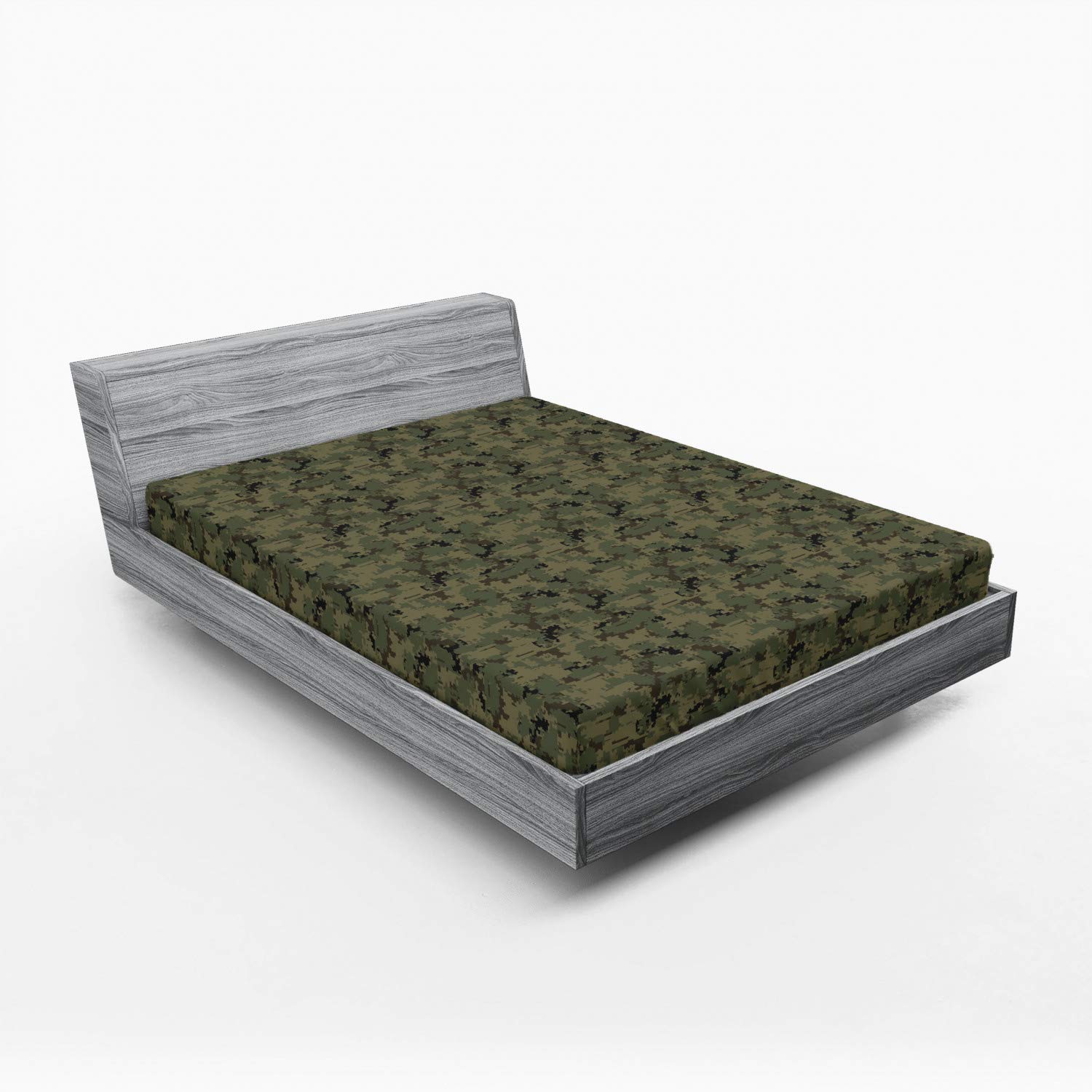 Ambesonne Camouflage Fitted Sheet, Digital Pixel Design Repeating Camo Pattern, Bed Cover with All-Round Elastic Deep Pocket for Comfort, Full Size, Army Green Dark Taupe