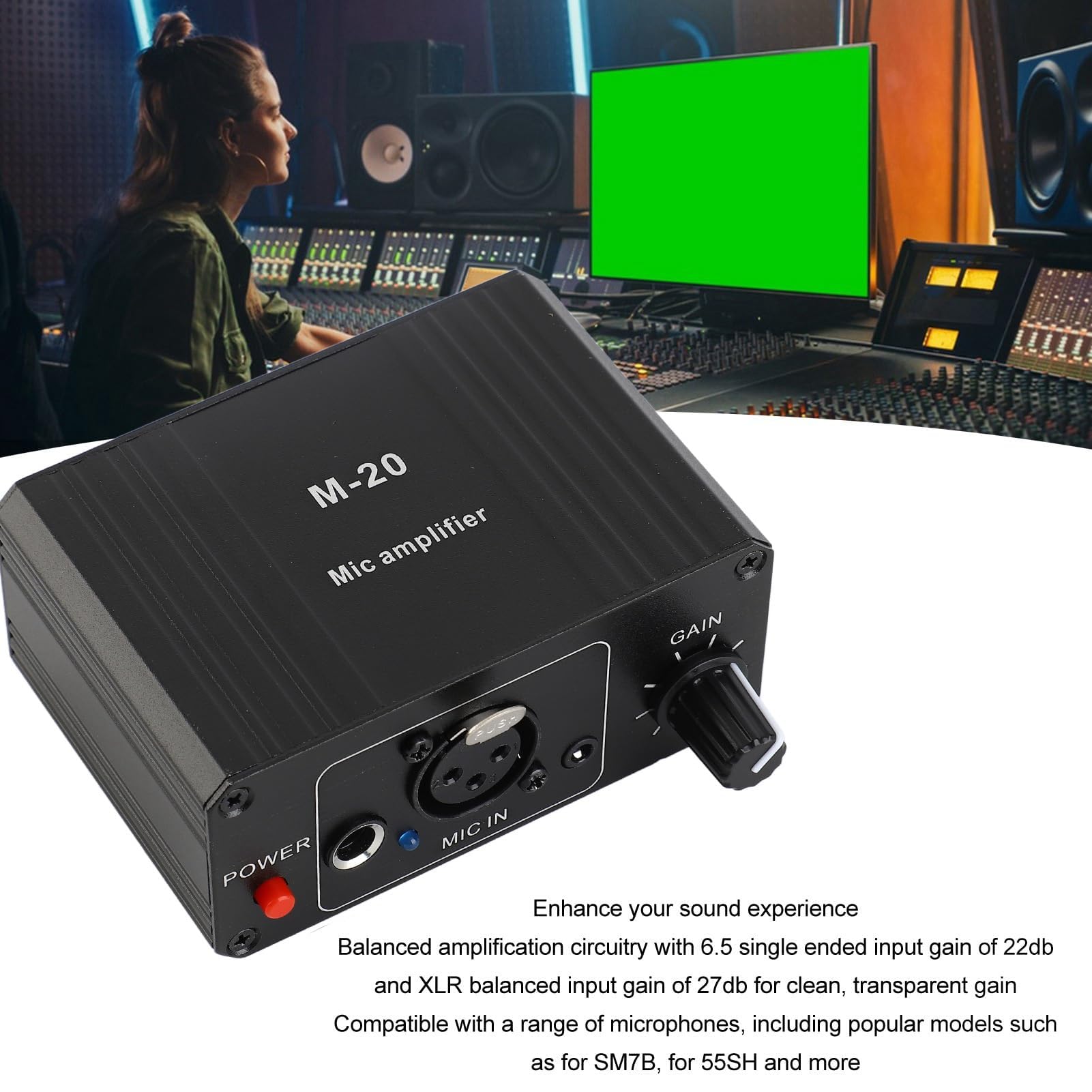 Préampli de Microphone, Préamplificateur de Microphone à Gain élevé avec Alimentation Fantôme 48 V pour Microphones Dynamiques et à Condensateur, Préamplificateur de Micro de